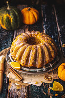 Pumpkin-and-orange cake with nuts and cinnamon
