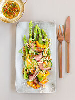 Thai beef salad with roasted green asparagus