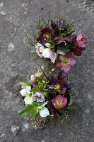 Posies of black hellebores and Lenten roses