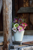 Bouquet with snow roses and spring roses