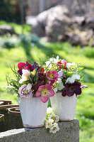 Bouquet with snow roses and spring roses