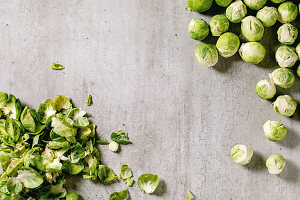 Heap of peeled raw organic brussels sprouts