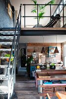 Rustic kitchen, gallery above