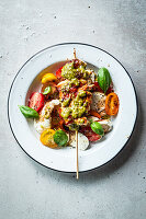 Easy Caprese Salad with Chicken Pesto Skewer