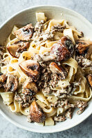 Tagliatelle with minced meat and mushrooms