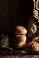 Burger buns against a dark background