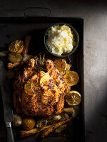Roast chicken with parmesan puree and lemon