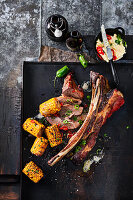 Prime rib with grilled corn and jalapeño butter