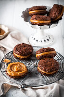 Brownie whoopie pies filled with peanut butter cream