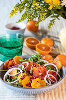 Salad with clementines, blood oranges, pomegranate and red onion