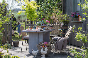 Table with Easter decorations on the terrace