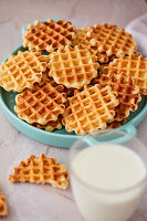 Mini waffles with a glass of milk