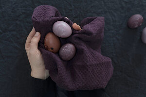 Easter eggs coloured with elderberry juice