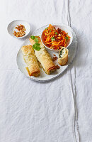 Spinach-feta rolls with carrot salad