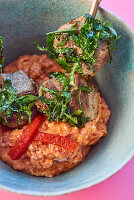 Lamb skewer with paprika sauce