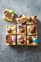 Fudgy Rocky Road Bars with salted pretzels, Easter treats and marshmallows