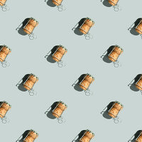 Pattern with champagne corks on blue background with shadows