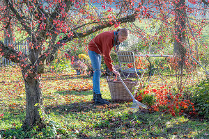 Frau bei Gartenarbeit im Herbst