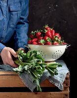 Fresh strawberries and rhubarb