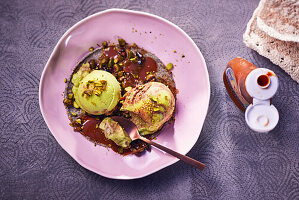 Avocado-chocolate ice cream on tortilla