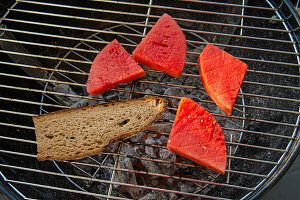 Bread and watermelon on the grill