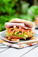 Bagels with ham and carrot salad