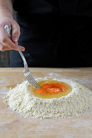 Make pasta dough: Mix the egg with the flour