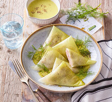 Greek leek turnovers with lemon sauce