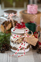 Ingredients for Christmas cookies in a jar