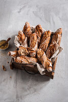 Rustic bread rolls with bread spice, rye and rosehip salt