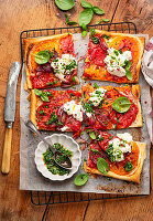 Tomato tart with ricotta and pesto