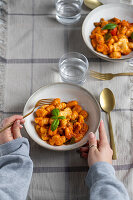 One pot gnocchi with tomatoes and mozzarella