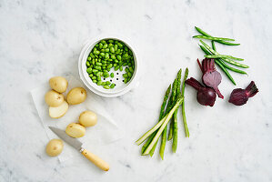 Steamed vegetables as a salad topping