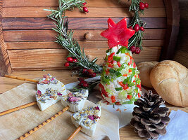 'Christmas tree' made from cream cheese and cheese 'on a stick'