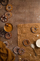 Round gingerbread biscuits with sugar decoration