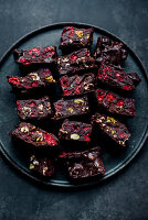 Rocky Roads with pistachios, dried cherries and raspberries