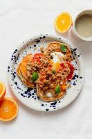 Pancakes with yoghurt, blood oranges and granola