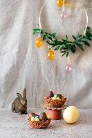 Easter nests made from vermicelli and melted chocolate
