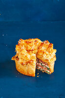 Stuffed filo pastry pie with spinach, lamb and mint