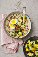 Zurek - Polish sourdough soup with potatoes, minced meat and egg