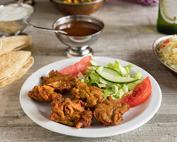 Pakoras with fresh salad and chutney