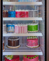 Fridge with various colourful tarts