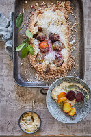 Salt-crusted beetroot with vegan basil and bean cream