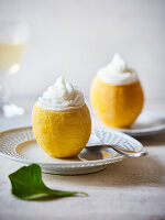 Lemon sorbet served in a lemon