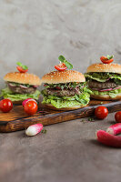 Burger with lettuce, tomatoes and radishes