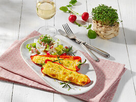 Grilled stuffed pointed peppers with egg salad