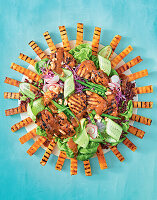 Chicken satay salad with pineapple chips