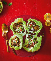 Vietnamese beef salad in lettuce leaf