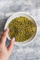 Green mung beans in a bowl