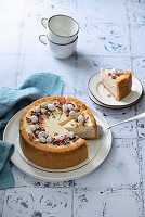Easter cheesecake with strawberry and lemon filling
